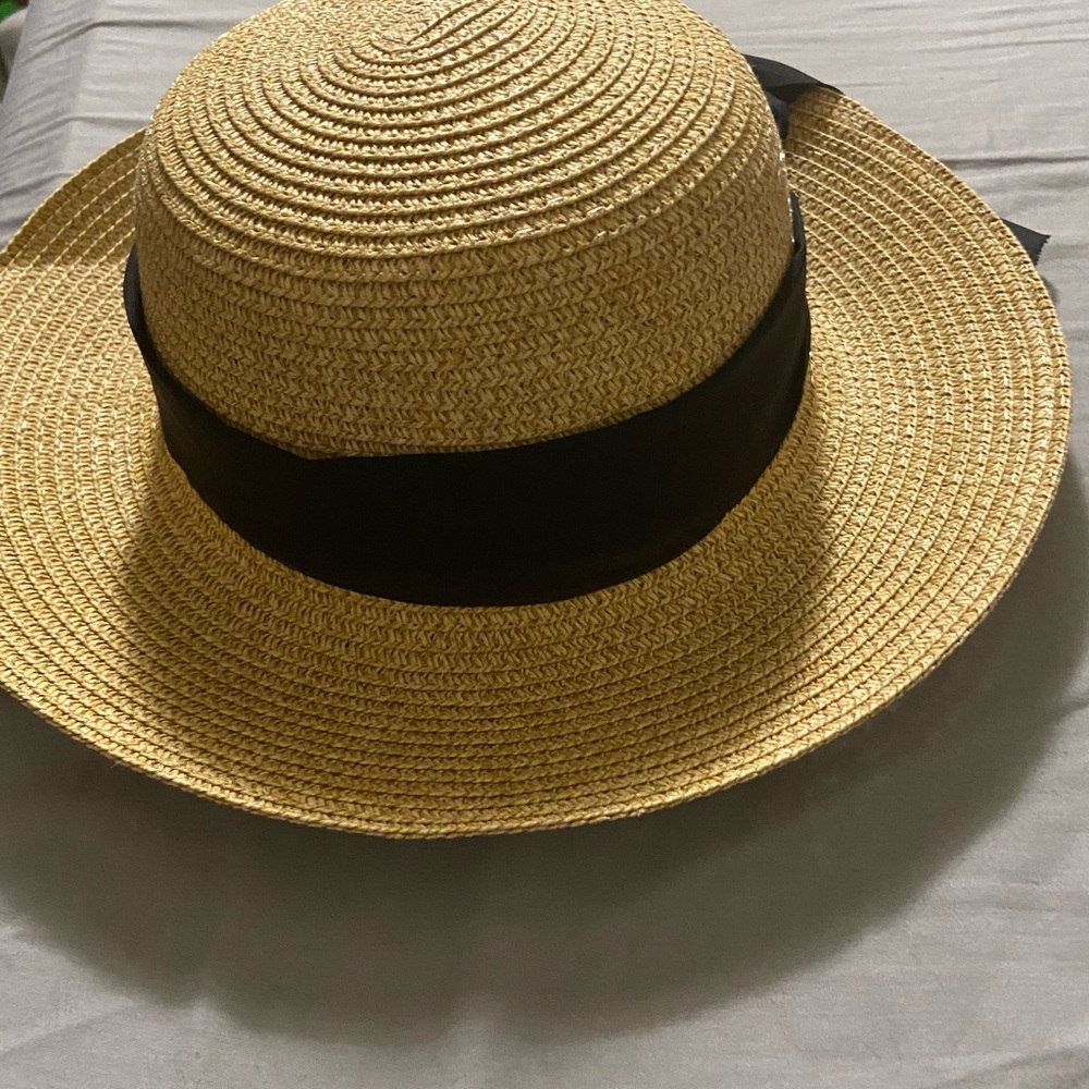 🌟La Vie En Rose Tan and Black Straw Hat with Elegant Ribbon - Picture 6 of 11